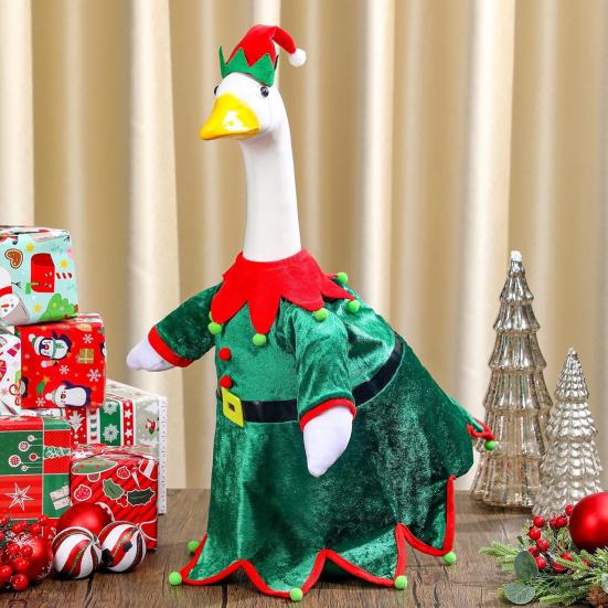 Santa Claus Goose Outfit Christmas Porch Goose Costume Festive Clothes And Hat for 23" High Cement or Plastic Goose Lawn Patio Garden Decor