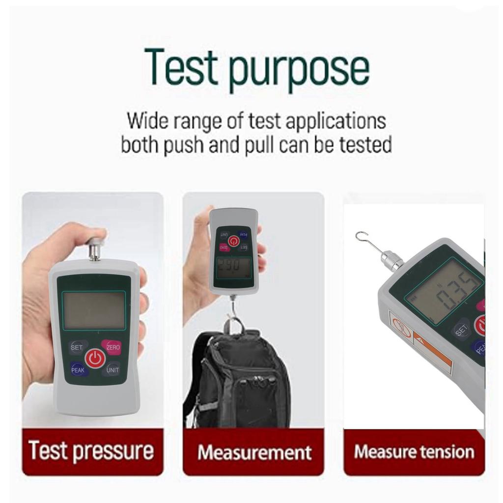 Digitaler Kraftmesser Push-Pull-Messgerät 500N Tragbar Handheld mit Einheitenumschaltung Hintergrundbeleuchtetes Display Automatische Abschaltung Grau Grün