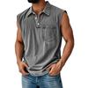 Men's Vintage Wash Sleeveless Polo Shirt Casual Denim Look Tank Top Button Down Vest Summer Beach Streetwear