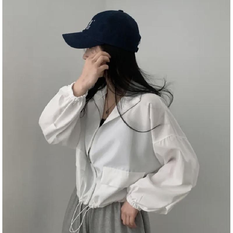 Vintage workwear drawstring short baseball jacket coat for women with a high-end, niche outerwear design