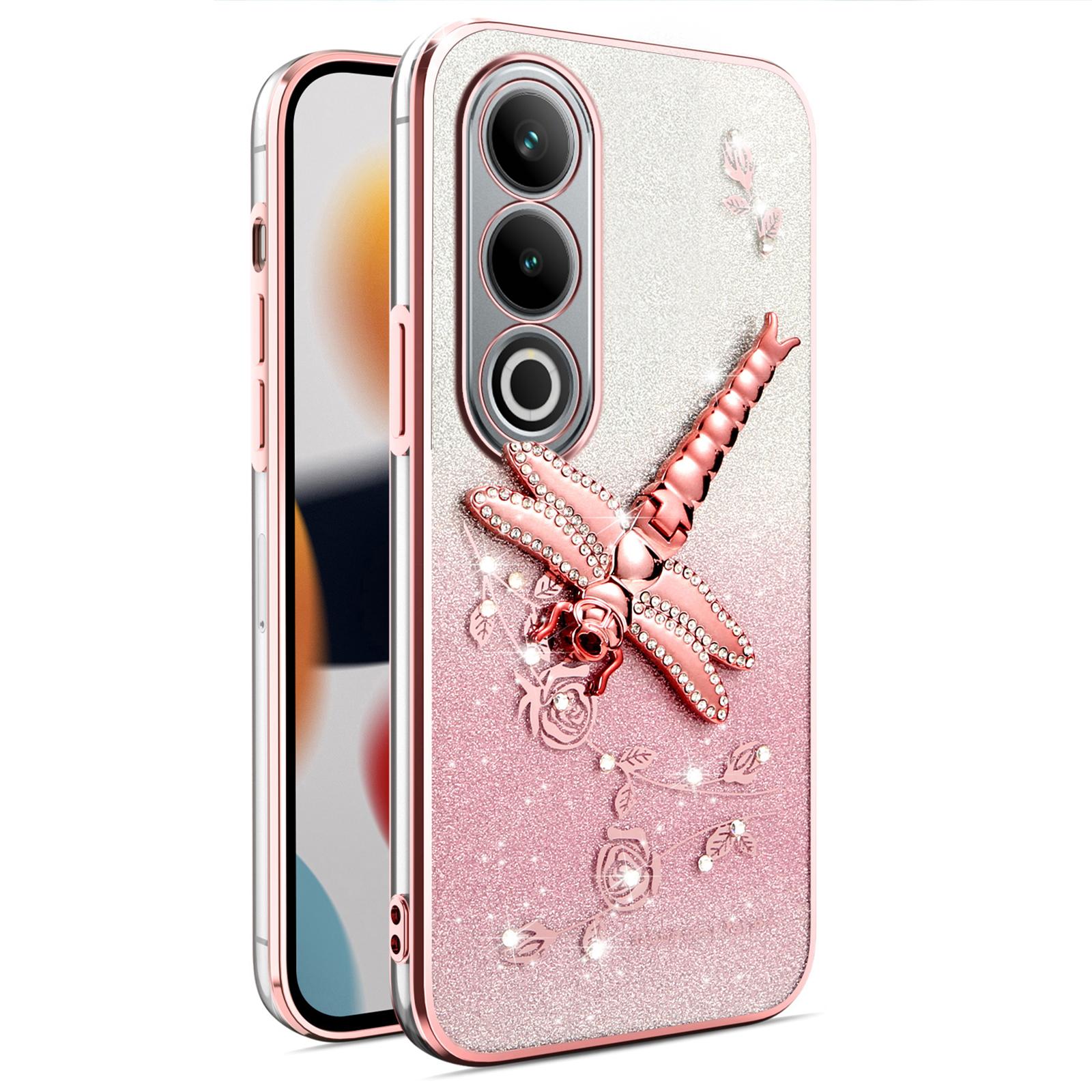 KADEM For OnePlus Ace 3V 5G Case Dragonfly Kickstand TPU Flowers Glitter Phone Cover A