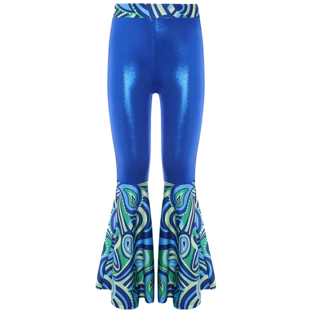 Costume Disco da Ragazza Pantaloni Stampati Patchwork Lucidi Metallizzati Vita Elastica Design Inferiore Feste di Ruolo