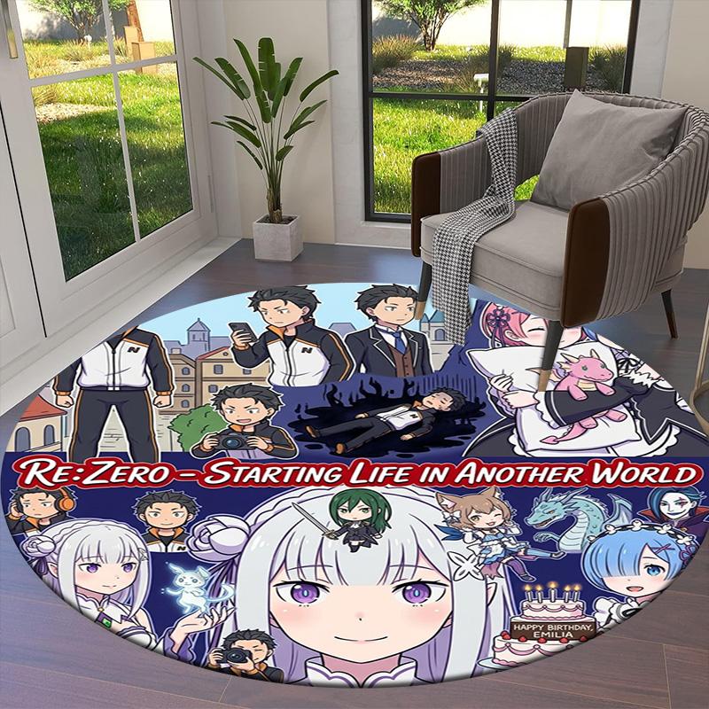 Re Zero Round Area Rug Carpet Rug For Living Room Bedroom Sofa Playroom Decor Nonslip Floor Mat