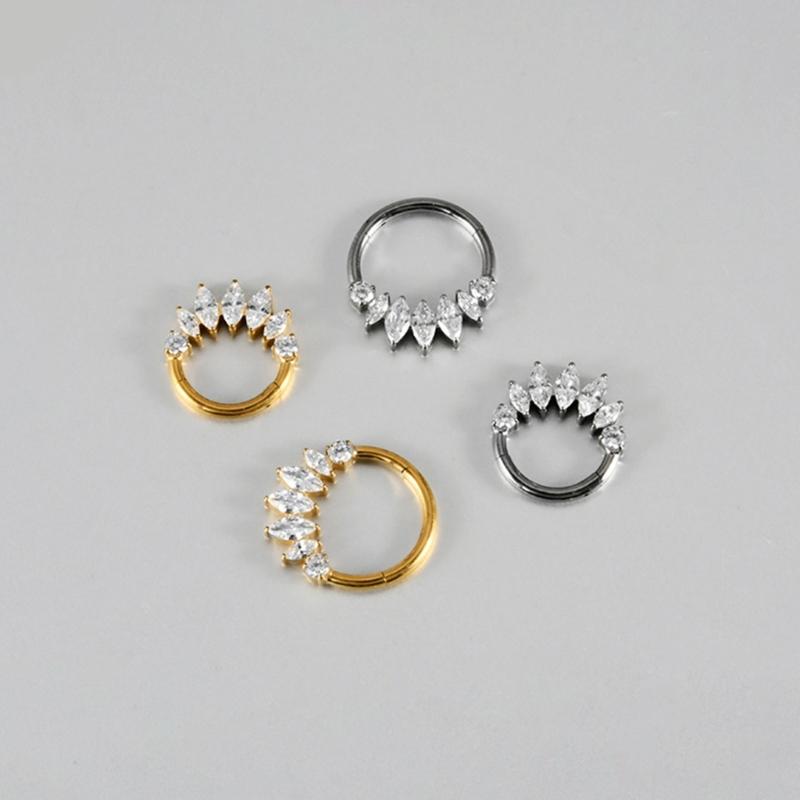 Pack of 2 Unique Geometric Shape Nose Rings Body Piercing Jewelry Seamless Design Metal Texture Polished Finish