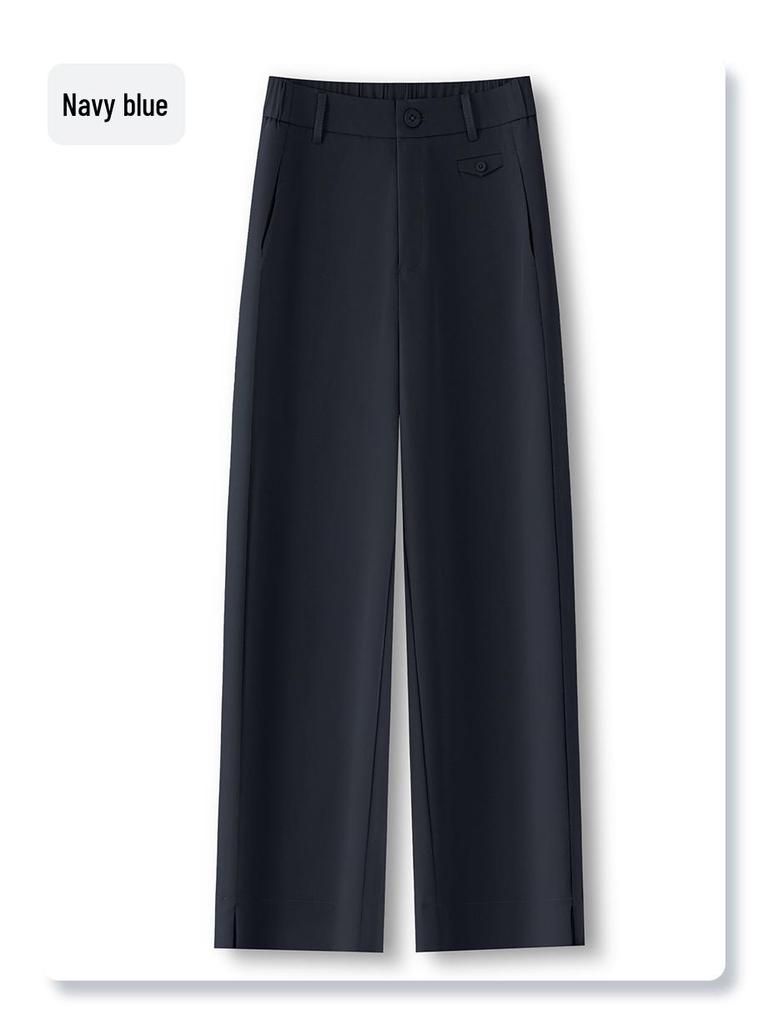 Women's Khaki High Waist Wide Leg Cropped Pants - Spring/Autumn 2025 Casual Slimming Trousers