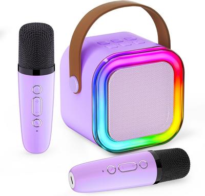 Verkstar Karaoke Set 2pcs Bluetooth Microphone and Speakers Wireless PA System Multi-color LED Lights Echo and Accompaniment Functions Compatible with
