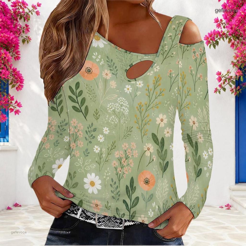 Plus Size Female Long Sleeve Shirt With Chest Hollow Decoration
