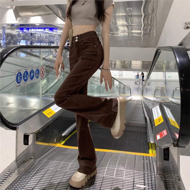 2025 Brown High-Waisted Slimming Micro-Flare Jeans for Women - Autumn Coffee-Colored Floor-Length Bell Bottoms
