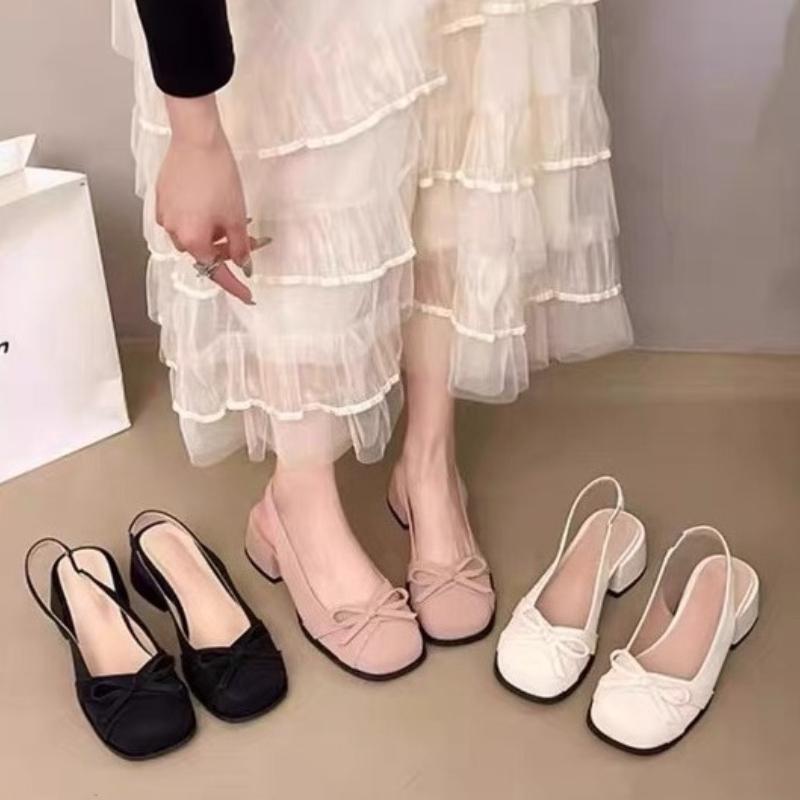 Fashion High Heels Women Sandals Bow Heeled Mary Janes Shoes 2025 Summer Fashion New Chunky Pumps Square Toe Shallow Zapatillas De Mujer