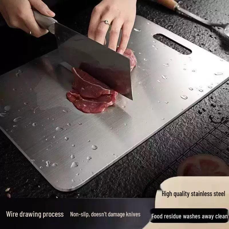 Dual-Sided Antibacterial Stainless Steel Cutting Board for Vegetables & Meat with Rolling Pin