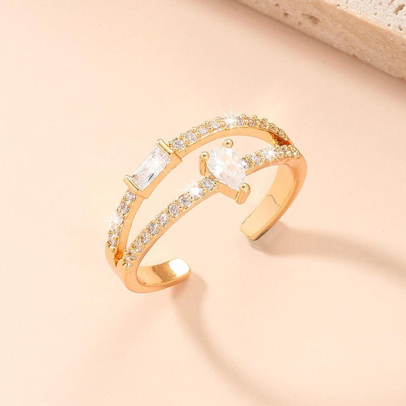 

Женское кольцо GemChic, изысканное, с двойным отверстием, с цирконием, регулируемое, модное, простое, на указательный палец, подарок на день рождения, Рождество, ювелирные изделия золотой