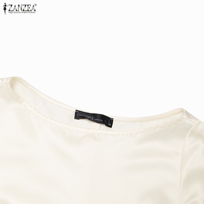 ZANZEA Women Casual Round Neck 3/4 Sleeve Elegant A-Line Dress