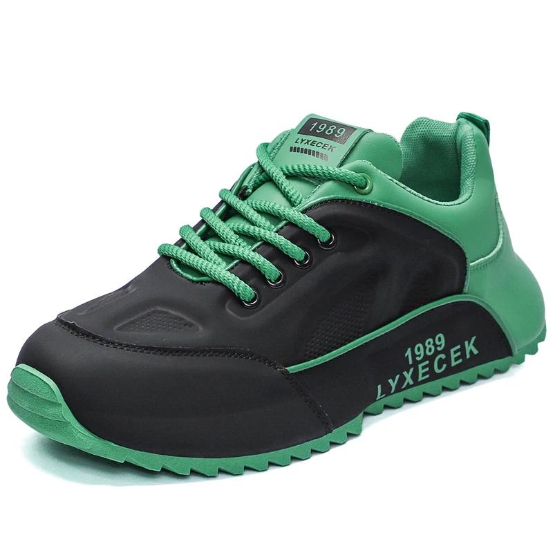 

Кроссовки для отдыха и спорта, мужские, новые, с увеличенной толстой подошвой, нескользящие, вулканизированные, с дышащей подошвой, мужские кроссовки для весны и осени 43 зелёный