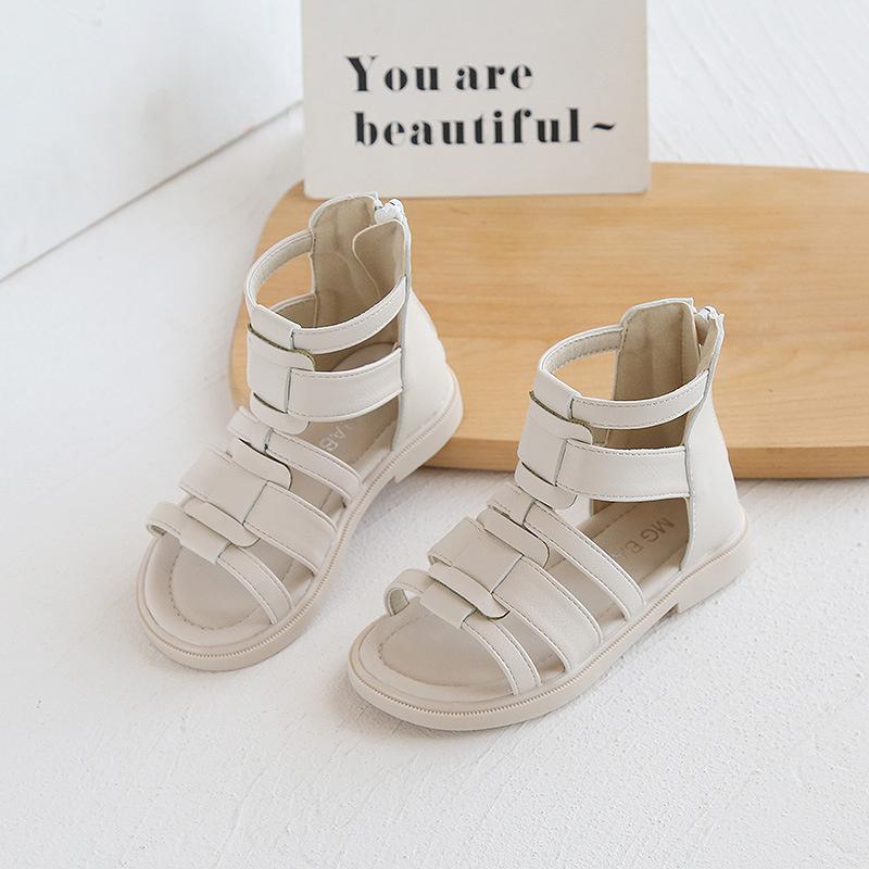 

Summer Baby Newest Opentoed Roman Sandals Kids Fashion Princess Shoes Korean High Tube Back Zipper Girls Casual Flat Shoes 23
