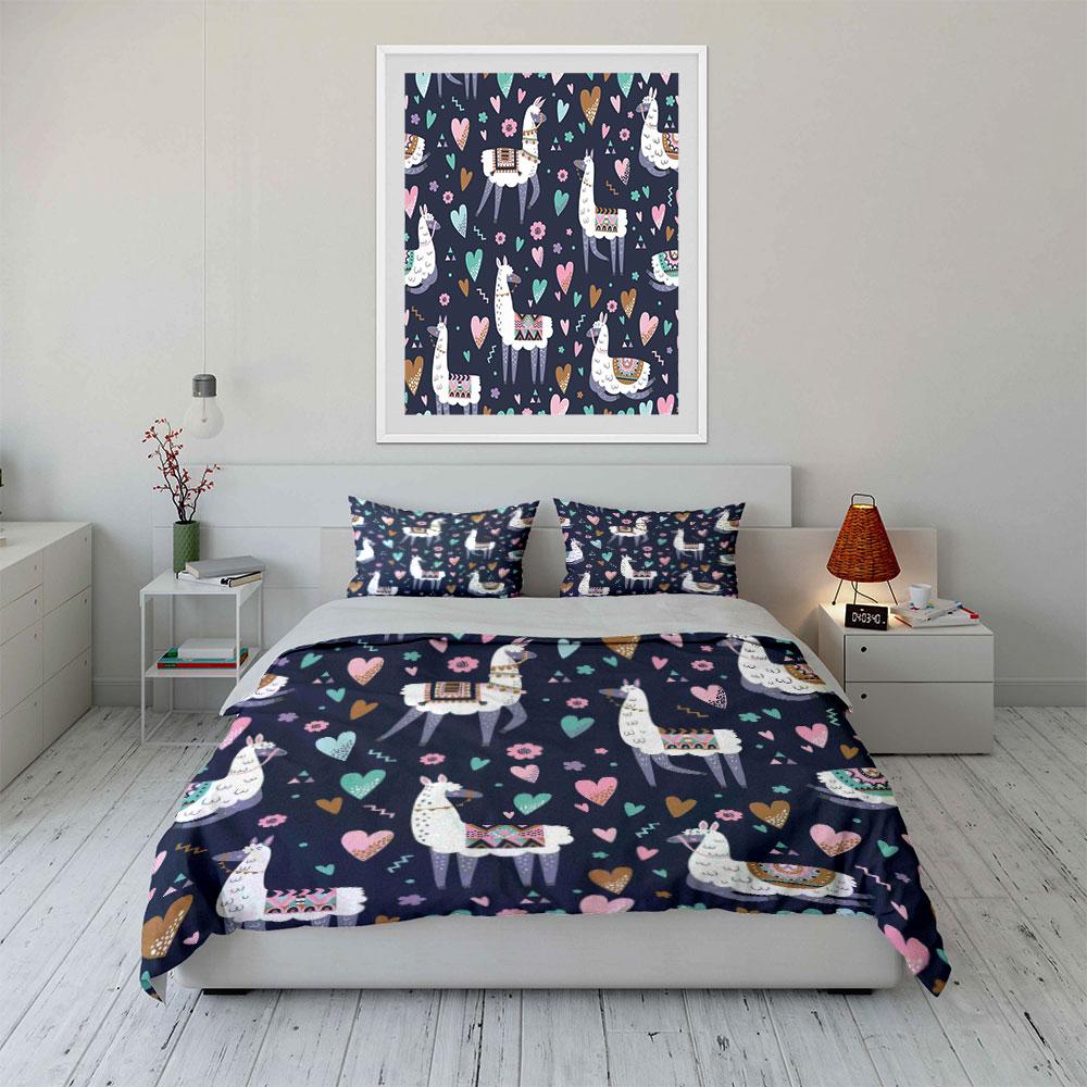 Colorful Llama Pattern Bedding Set Bedding Duvet Cover Set Duvet Cover Pillowcases (1 * Duvet Cover 2 * Pillowcases, Without Duvet Insert)