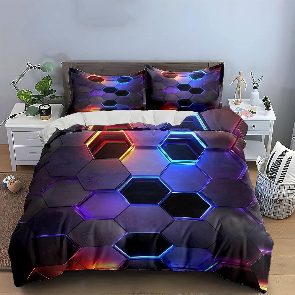 Hexagonal Neon Pattern Bedding Bedding Duvet Cover Set Duvet Cover Pillowcases (1 * Duvet Cover 2 * Pillowcases, Without Duvet Insert)