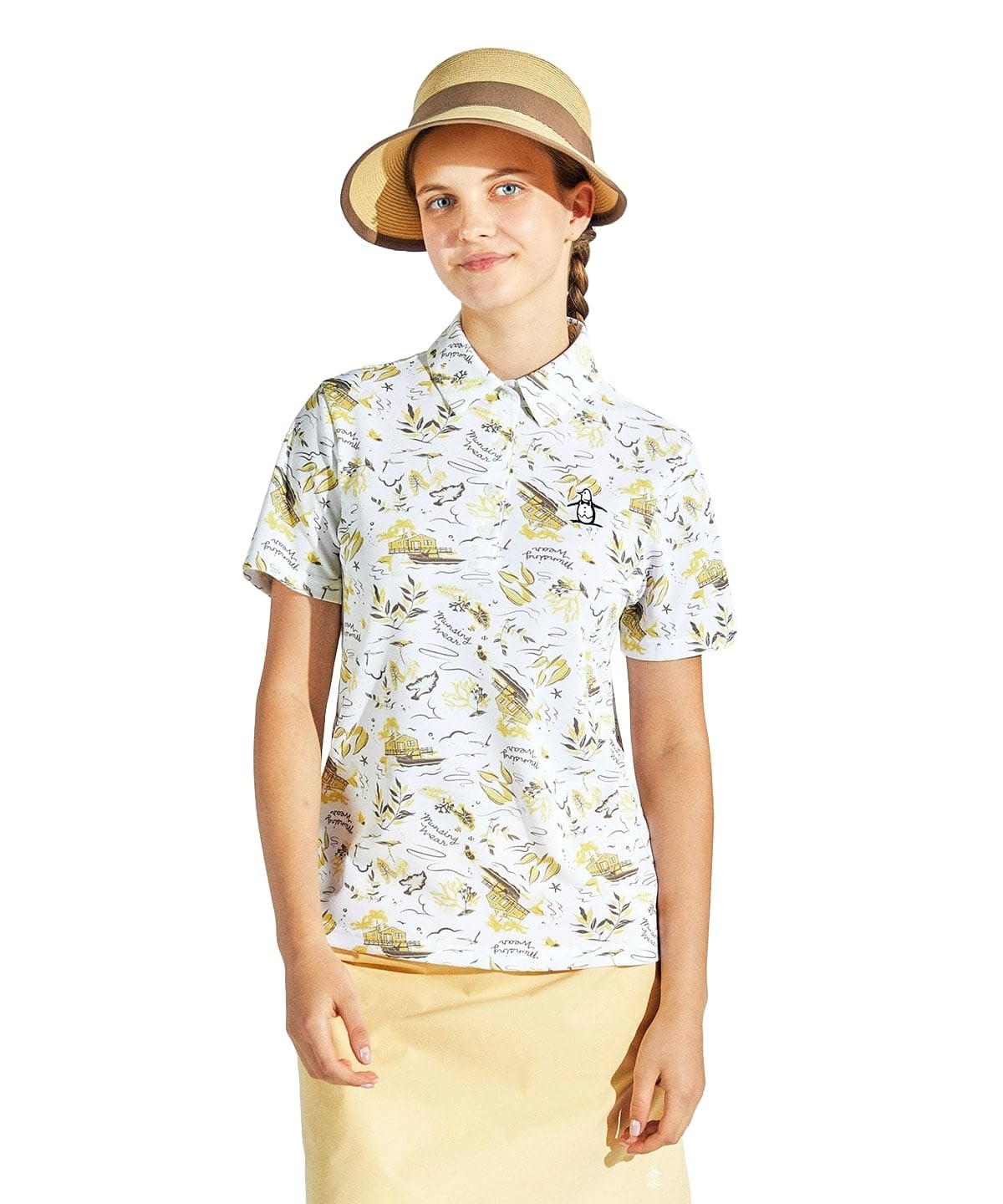 

Aloha UV WH00 [Munsingwear] Short-sleeved shirt, pique, pattern, sweat-wicking, quick-drying, stretchy, cooling, protection, stylish, golf, MG5SHS27L,
