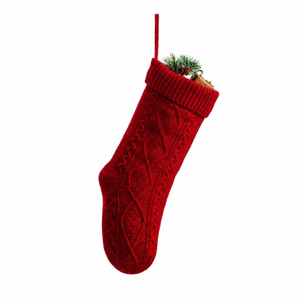18-Inch Knitted Diamond Pattern Large Christmas Stocking for Gifts - European and American Style