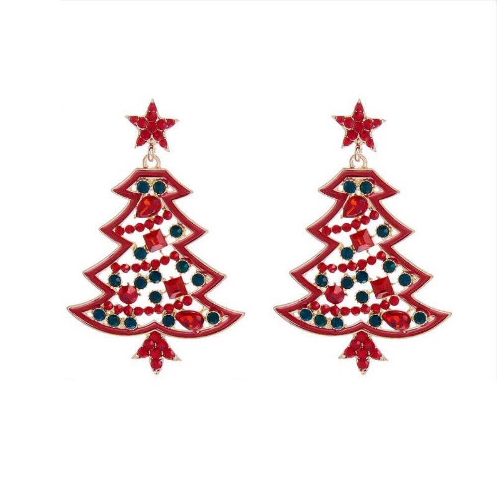 Colorful Rhinestone Drop Ear Drop Dangle Crystal Xmas Studs Christmas Tree Earrings  Fashion Women