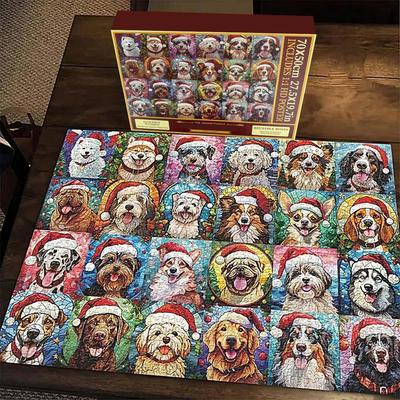 2025 Puzzle Advent Calendar 1000 Pieces Pet Theme Jigsaw Puzzle Christmas Countdown Calendar for Kids Adults Holiday Gifts