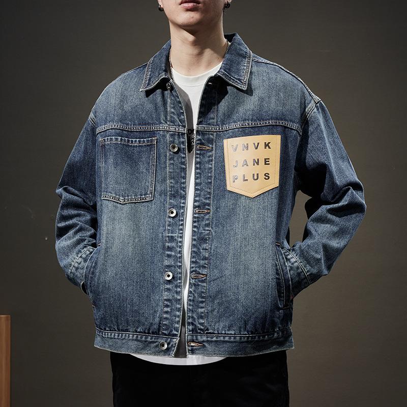 American Retro Denim Jacket Men'S Loose Large Size Jacket Heavy Blue Tooling Top Trendy Brand