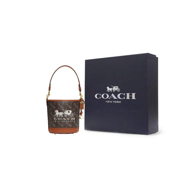 COACH DAKOTA Coated Canvas With Leather Bucket Bag, Handbag, Crossbody Bag, Shoulder Bag Small Women's Black & Brown CJ828-B4TXN