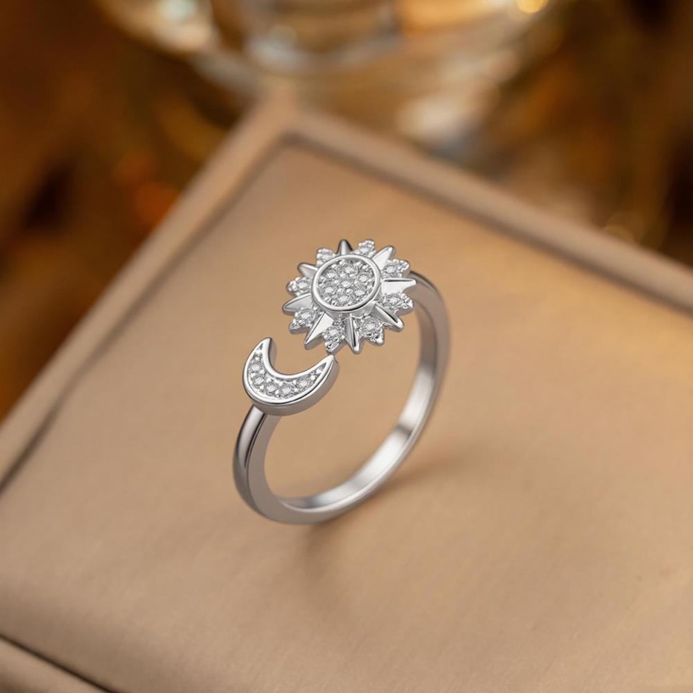 

Fashion Shiny Zircon Rings for Unisex Sun Moon Adjustable Open Couple Rings Luxury Exquisite Elegant Wedding Party Jewelry Gifts