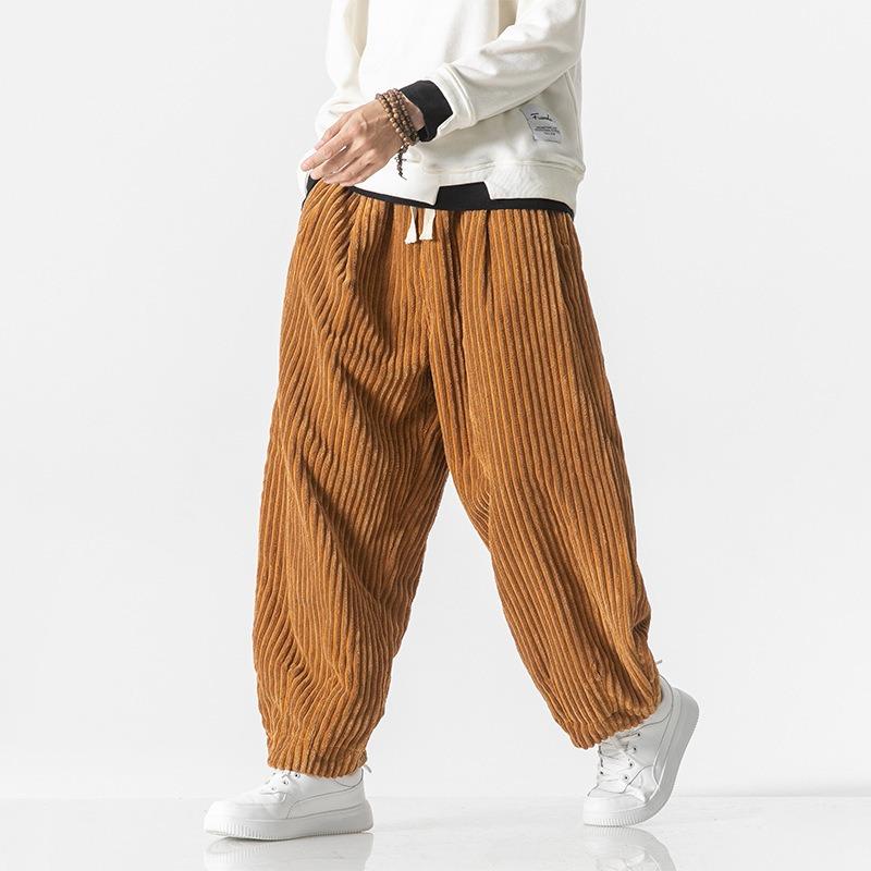 Mens Corduroy Loose Straight Chinese Style Big Size Casual Harem Long Pants