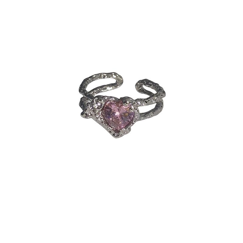 Sweet Pink Diamond Heart Adjustable Ring - Cool, Elegant, Inlaid Gems, High-End Design