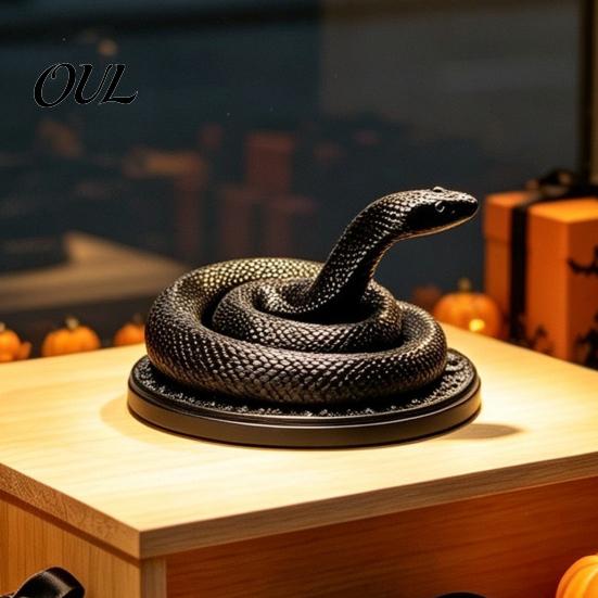 Mysterious Horror Desktop Decor 3D Printed Coiled Snake Ornament, Halloween Gothic Black Figurine, Sculpture for Secret Room Vintage Viper Decoration