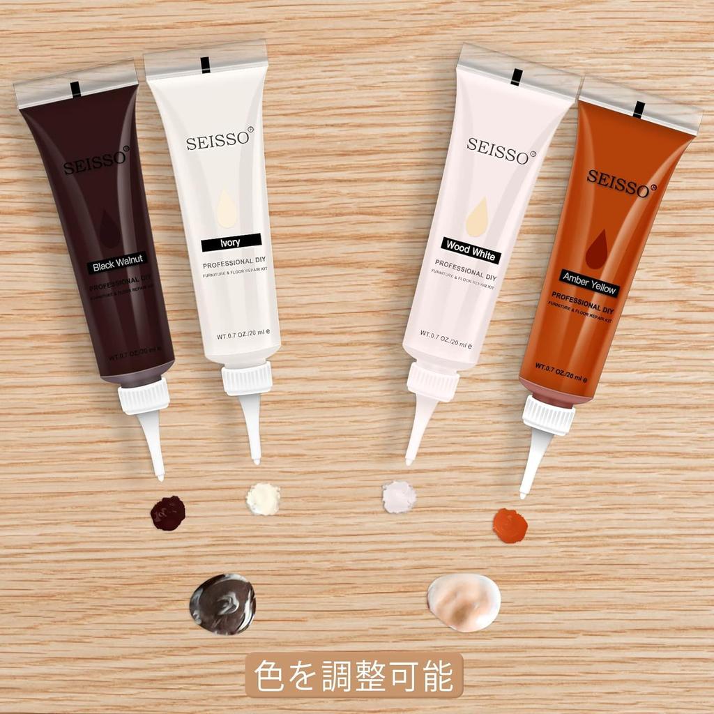 SEISSO Bodenreparaturset für Holzreparatur Kratzer Schraubenloch und Holzmöbelreparatur Kratzer, Creme, Spachtelmasse, Abdecker, Reparatur, Wachsstift,