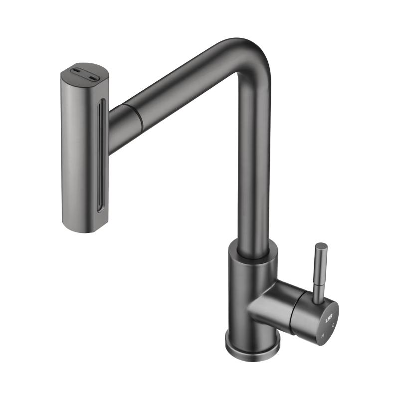 AEF Oulin 2631 Grey Kitchen Faucet with 4-Function Pull-Out Waterfall Spray
