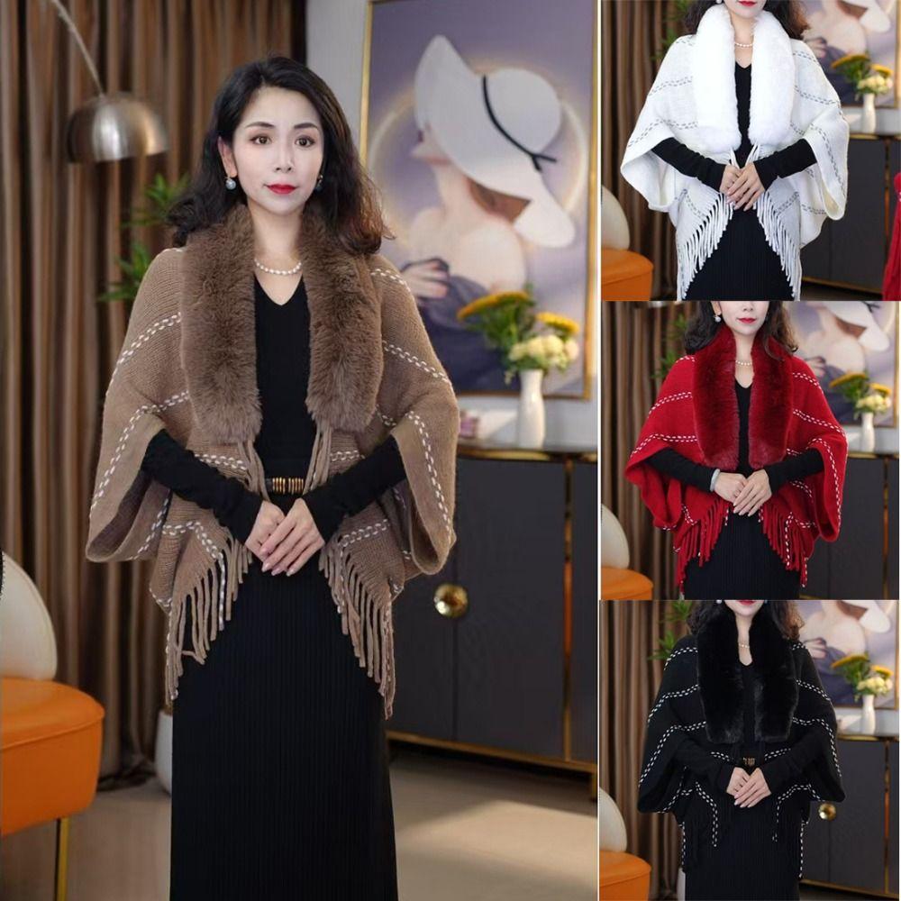 Knitted Plush Wraps Scarf Winter Warm Tassel Loose Shawl  for Evening Dresses Wedding