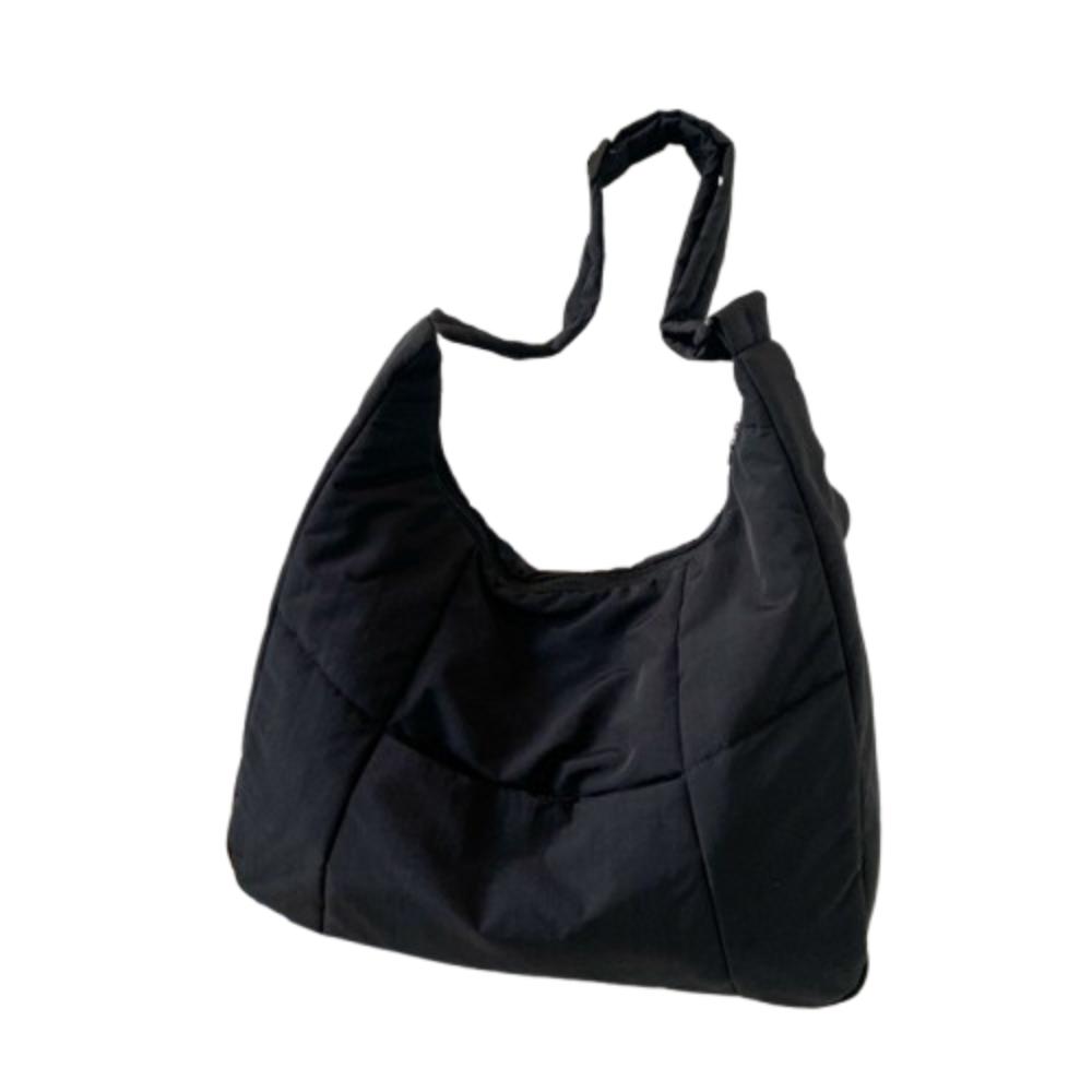 

Fashion Zipper Soft Cloth Shoulder Bag Adjustable Casual Style Shopping Handbag Solid Color Storage Pouch Underarm Bag Daily чорний