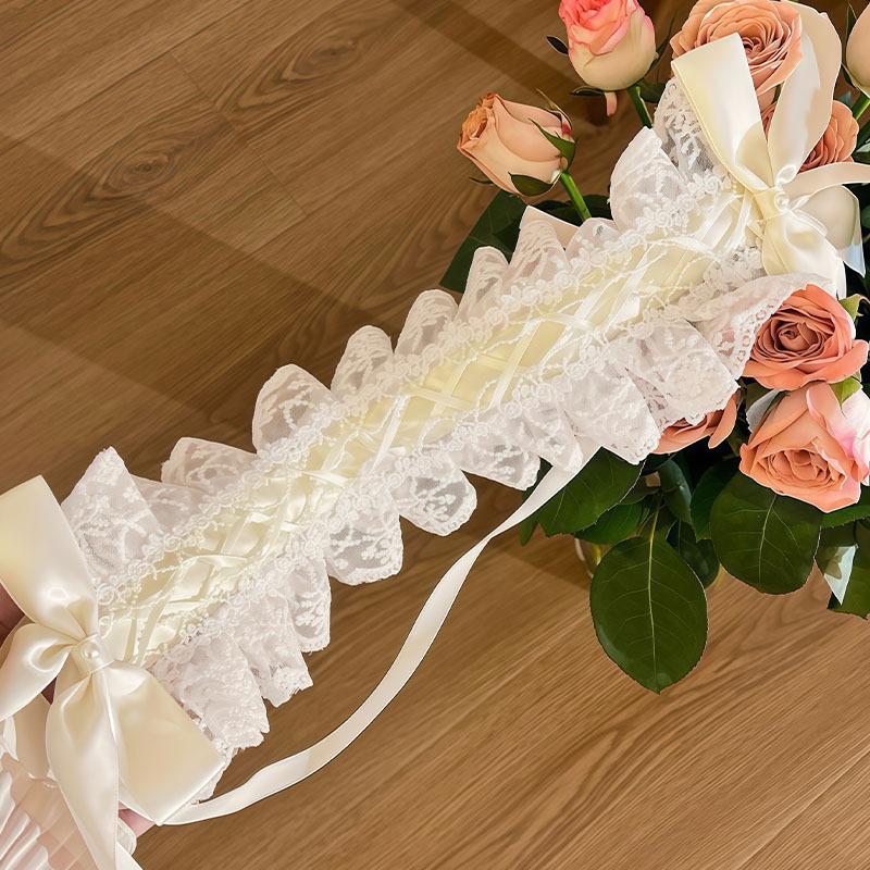Сладкая Лолита Диадема Кружевная Пасторальная Повязка на Голову Женская Бант Лента Платок на Голову Кружевной Шелковый Шарф Аксессуары для Волос Заколка