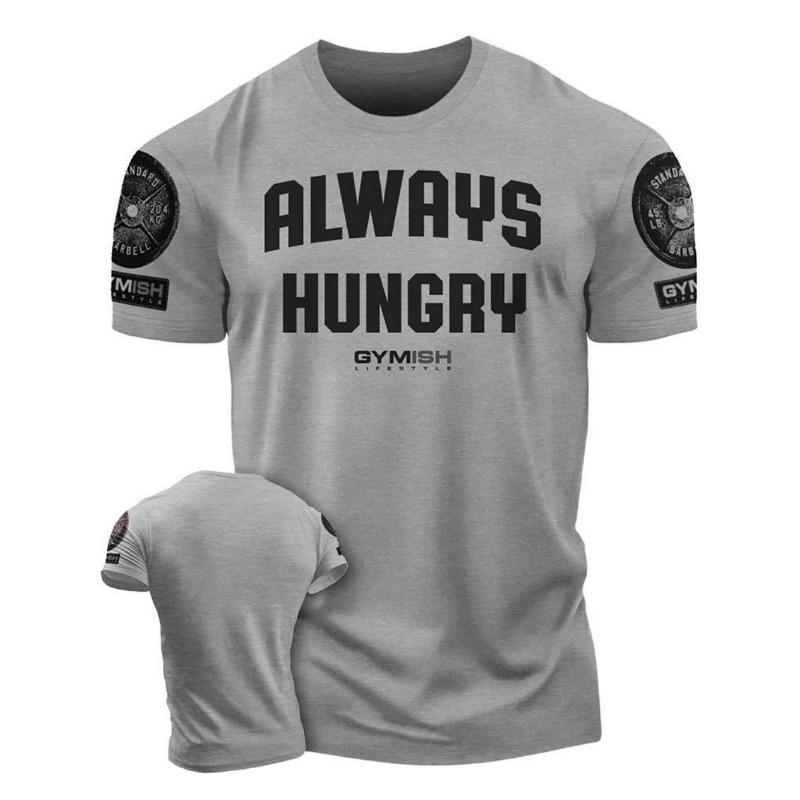 Summer European and American Men's Gym Muscle Training Letter Print Soft and Breathable Round Neck