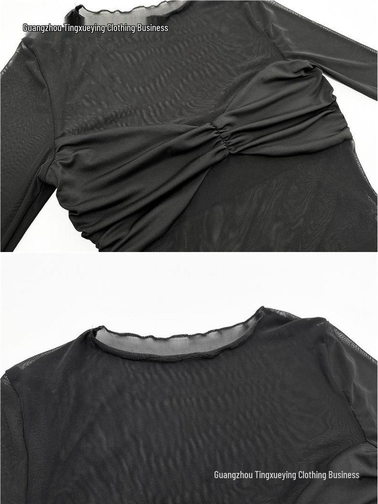 Damska Seksowna Okrągły Dekolt Siatkowe Wstawki Plisowana Sukienka