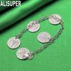 925 Sterling Silver Letter Disc Side Chain Simple Bracelet Gift Jewelry