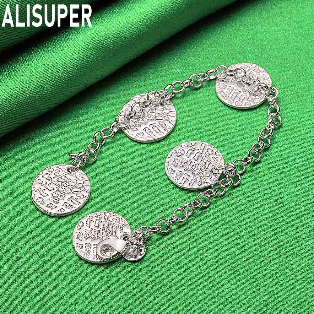 925 Sterling Silver Letter Disc Side Chain Simple Bracelet Gift Jewelry
