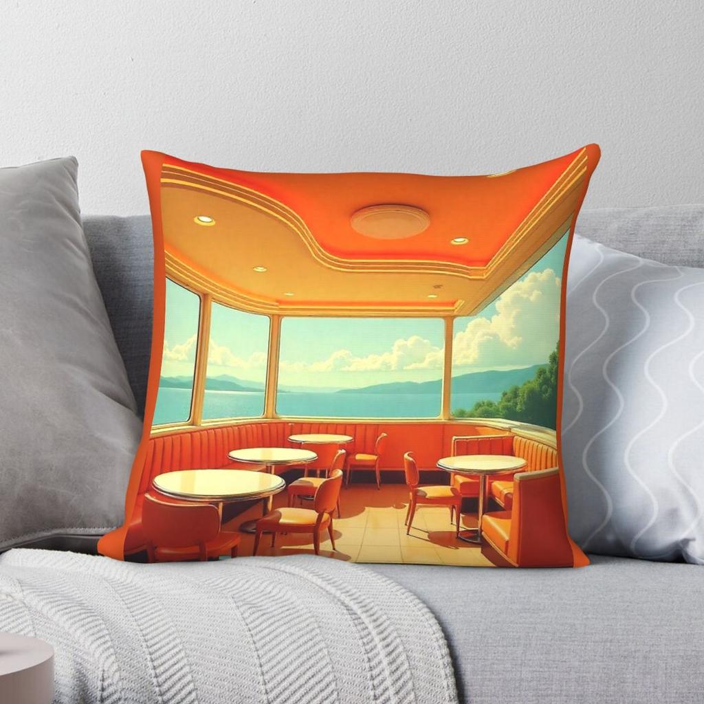 Retro s Diner Scene Square Pillowcase Polyester Linen Velvet Printed Zip Decorative Pillow Case Home Cushion Cover Wholesale