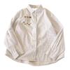 Spring 2026 Trendy Cartoon Cat Embroidered Striped Long Sleeve Lapel Shirt for Women