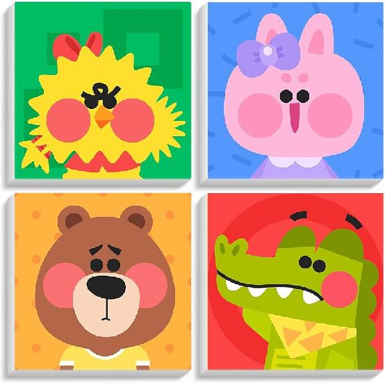 4 Pack Paint by Numbers Kit for Kids with Wooden Frame, Animals Easy Framed Paint by Numbers for Kids Age 4-8-12, DIY Simple Acrylic Oil Kids