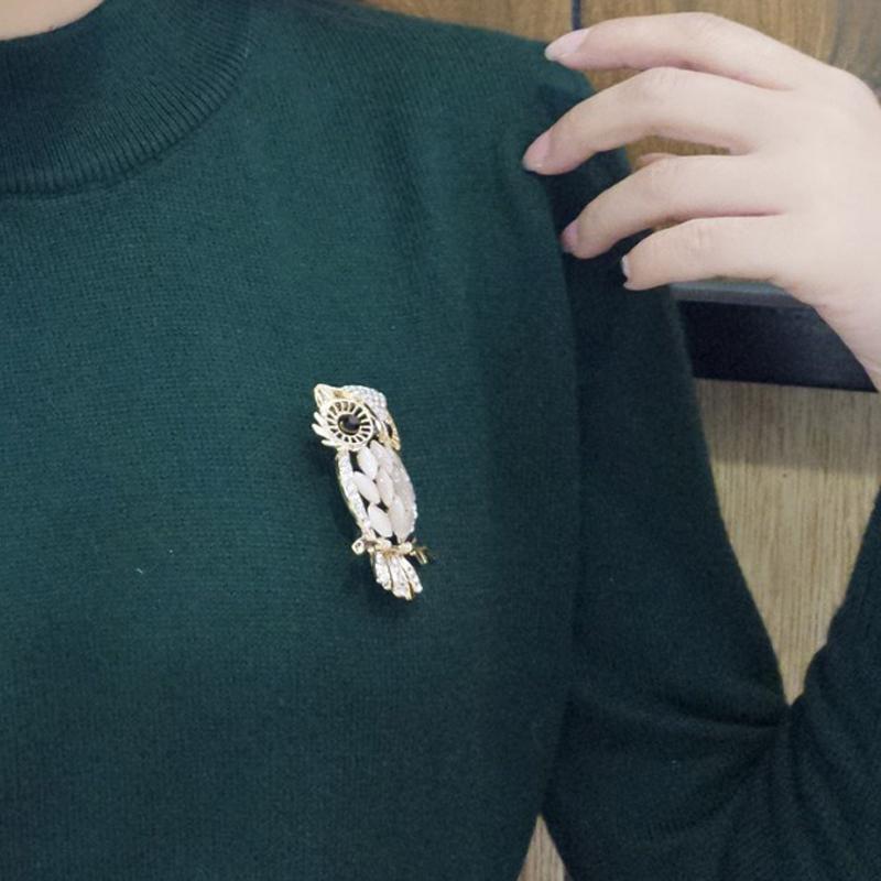 Stunning Owl Opal Brooch Elegant Rhinestone Animal Pin for Women