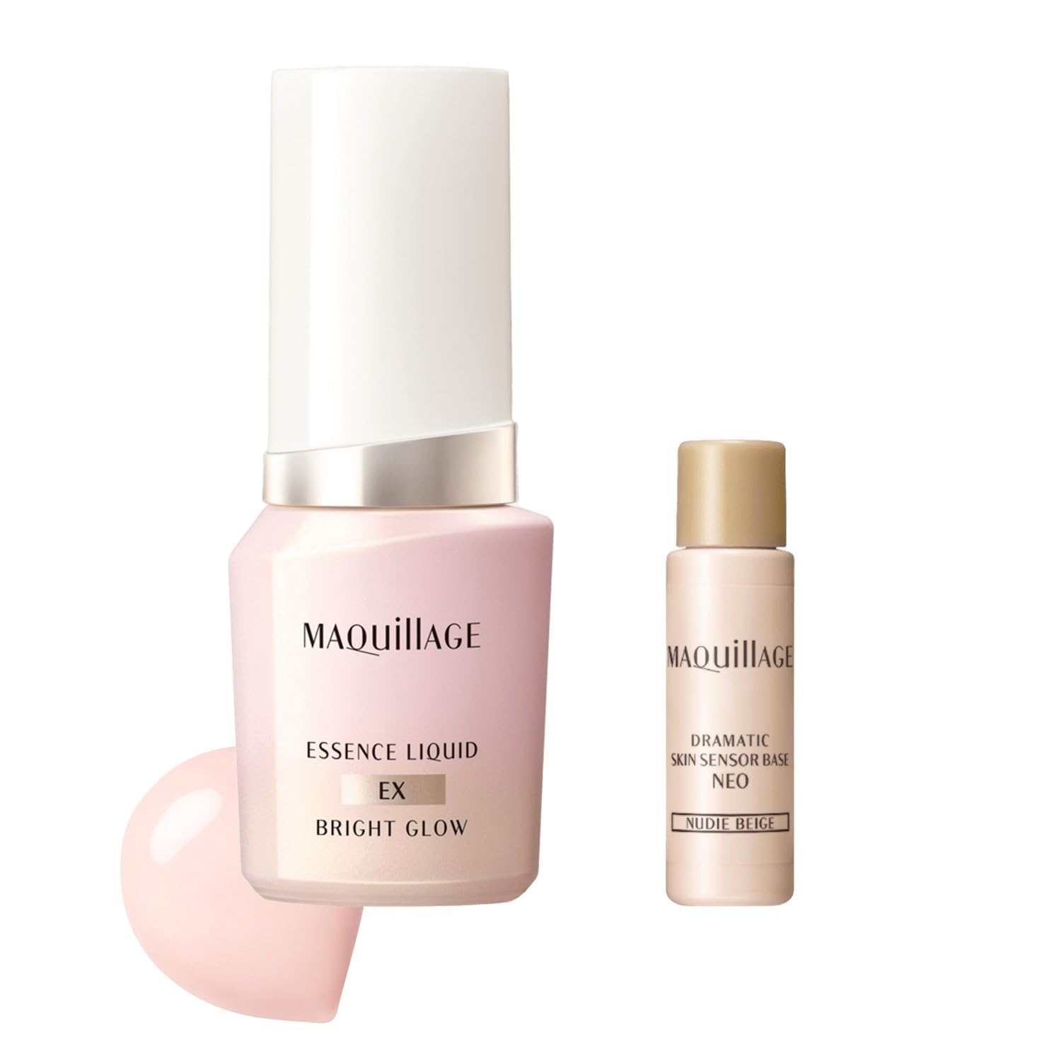 Набор для тестирования тональной основы Maquillage Essence Liquid EX Bright Glow Pure Pink 05 24 мл + Маленький пробник базы под макияж SPF30PA+++ Без отдушек Pore White