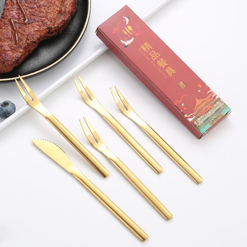 Knives and Forks 304 Stainless Steel Tableware Set Company Gift Cake Knives and Forks Gift Box