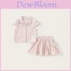 Girl Summer Cotton Striped Embroidered Twopiece Dress Set For Ages 3 To 8