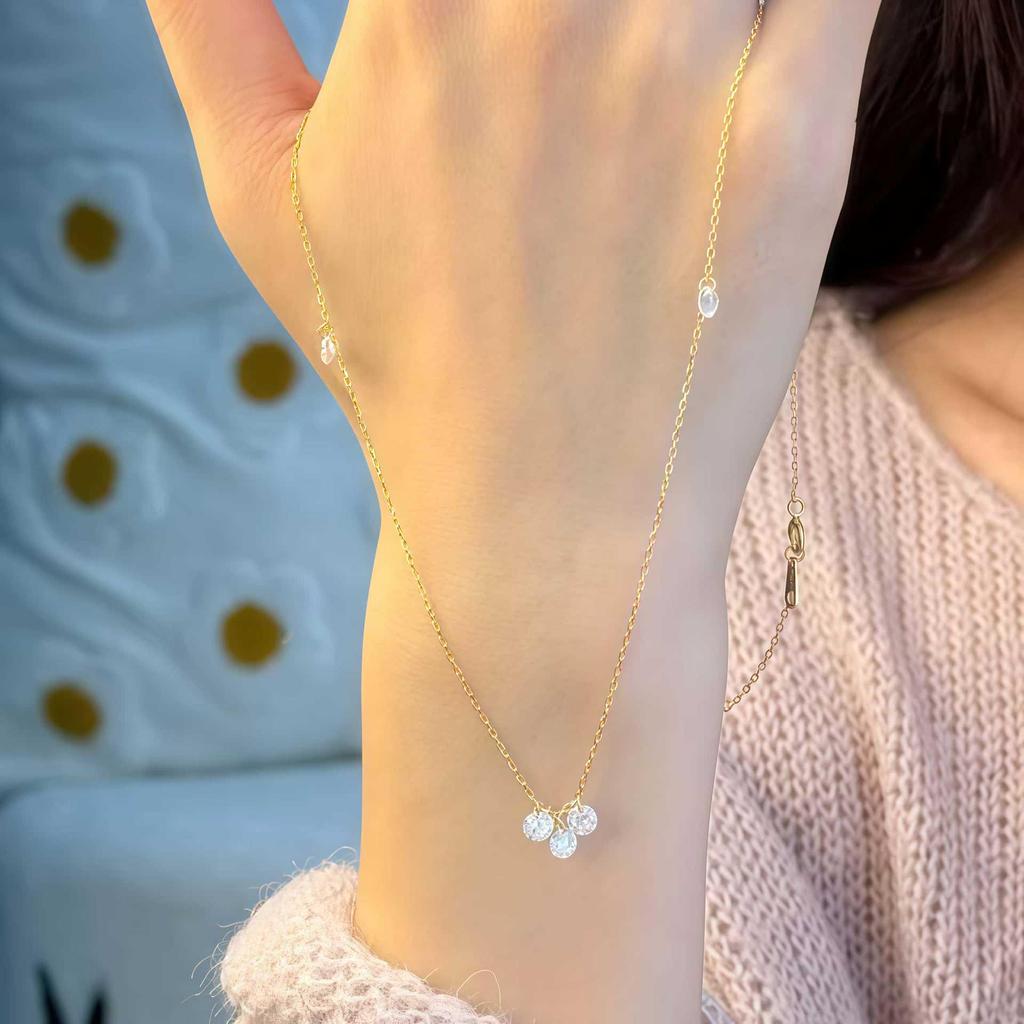 18K Goldplattierte S925 Sterling Silber Zirkon Anhänger Halskette - Minimalistisches Quasten Design für Damen