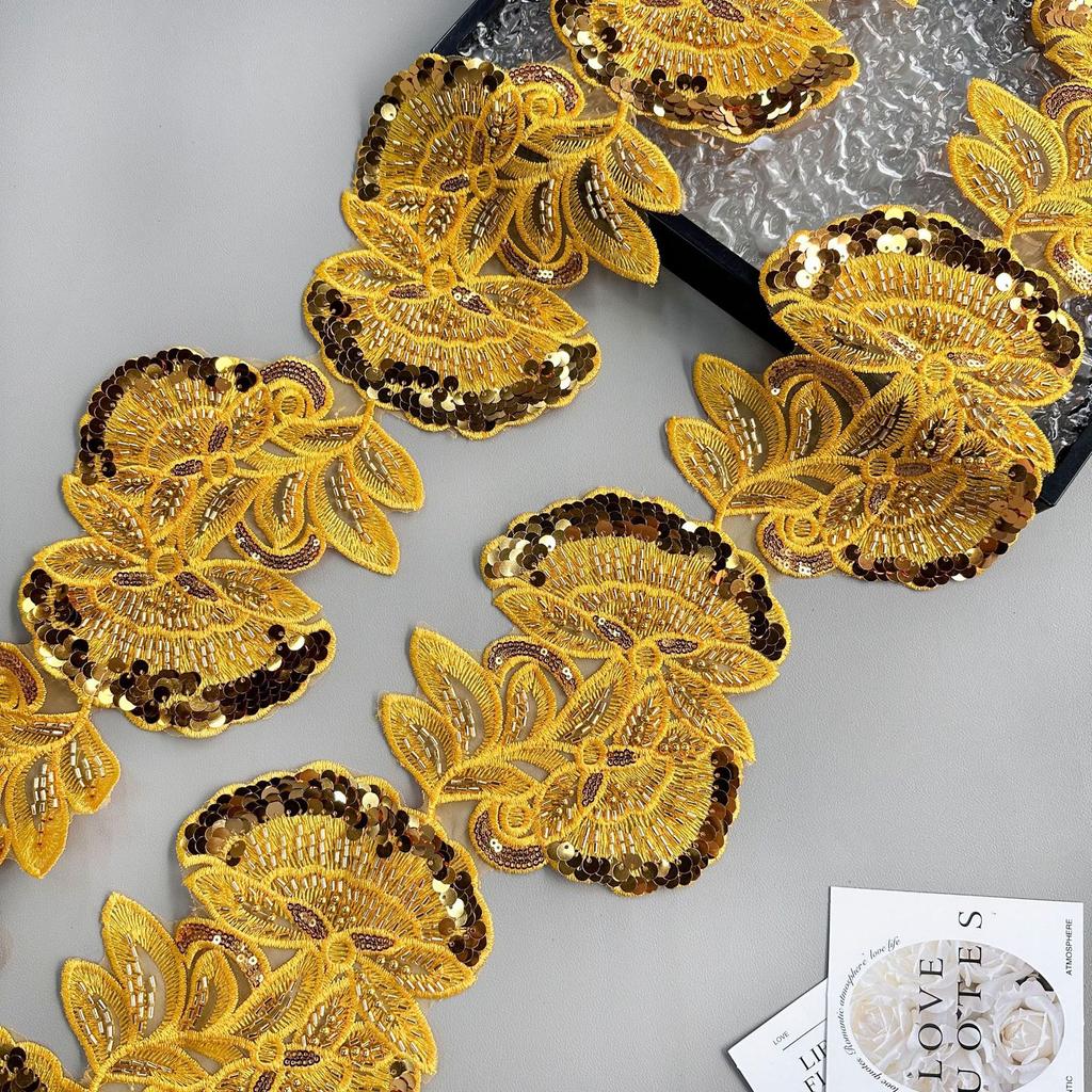 Heavy Industry Multi-Color Mesh Yarn Bead Sequin Embroidery Flower Patch Lace Decoration Ethnic Style Dress Clothing Cloth Sticker