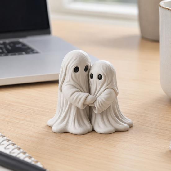 Halloween Hugging Ghost Statue, Resin Ghost Table Ornament, Cute Healing Ghost Statue Desktop Decoration, Healing Ghost Sculpture Art Piece for Home