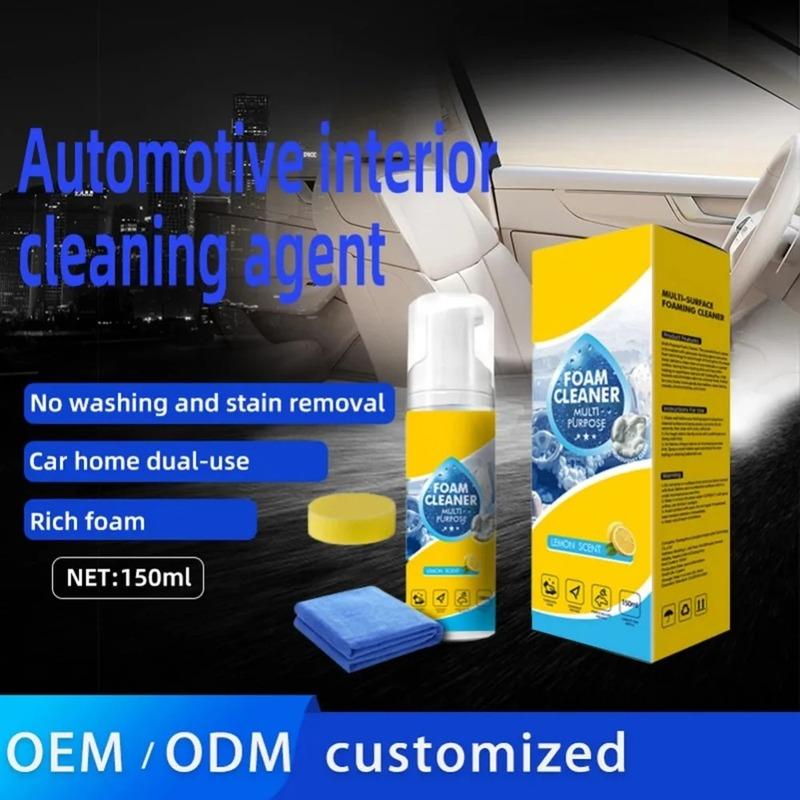 Car Interior Cleaning Kit 150ml Portable Cleaner With Wipes Sponge For Auto Seats Upholstery Carpet Dashboard Plastic Leather